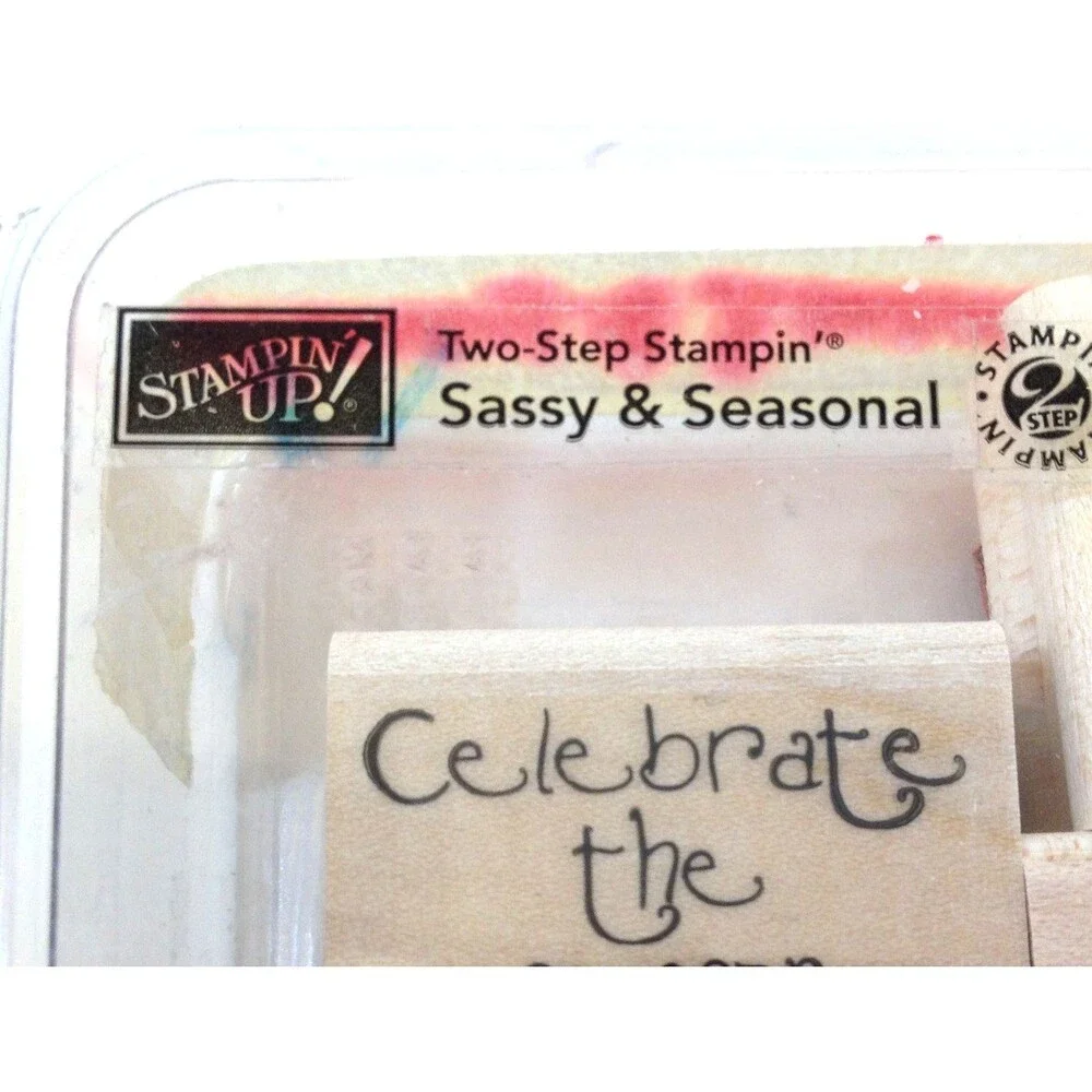 Stampin’ Up! Sassy & Seasonal Set of 6 Tags Un-Used Open Box Wood Mounted Rare